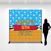 Lofaris Cartoon Blue Sky Custom Name 5th Birthday Backdrop